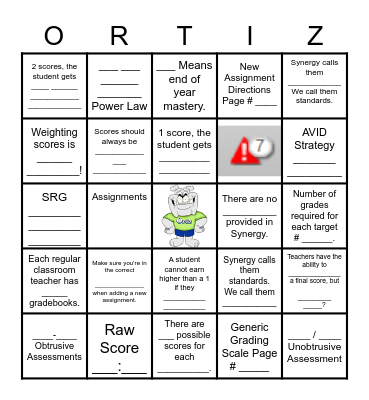 Synergy, SRG, and Targets Oh My! Bingo Card