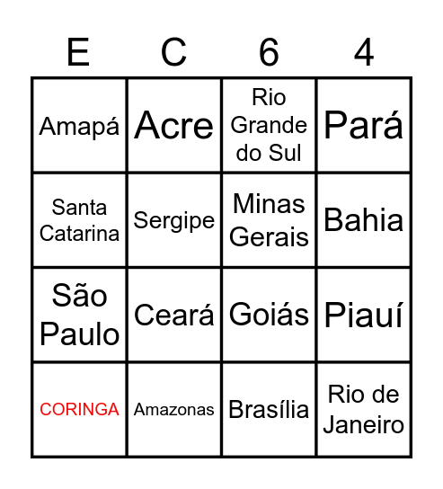 Estados brasileiros Bingo Card