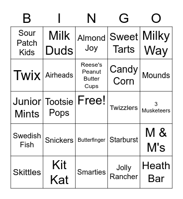 Halloween Candy Bingo Card