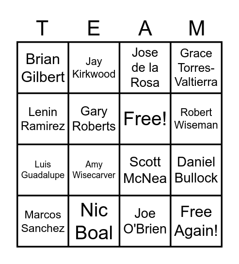 GMAE Team Assignments Bingo Card