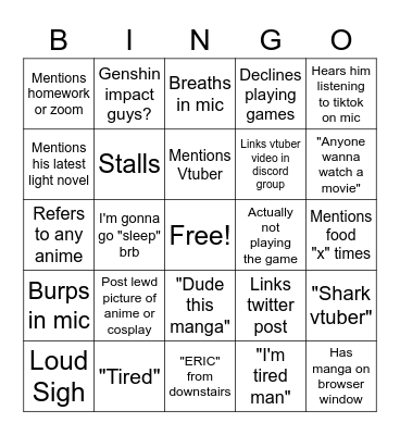 ERIC DISCORD CALL BINGO Card