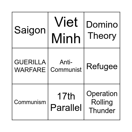 Vietnam War Vocabulary BINGO Card
