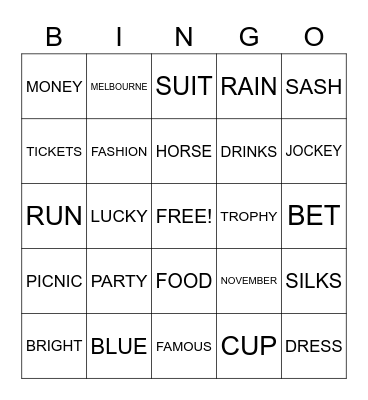 MELBOURNE CUP Bingo Card