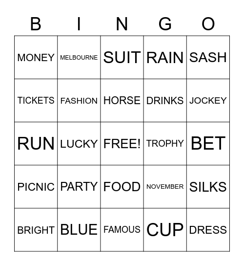 MELBOURNE CUP Bingo Card