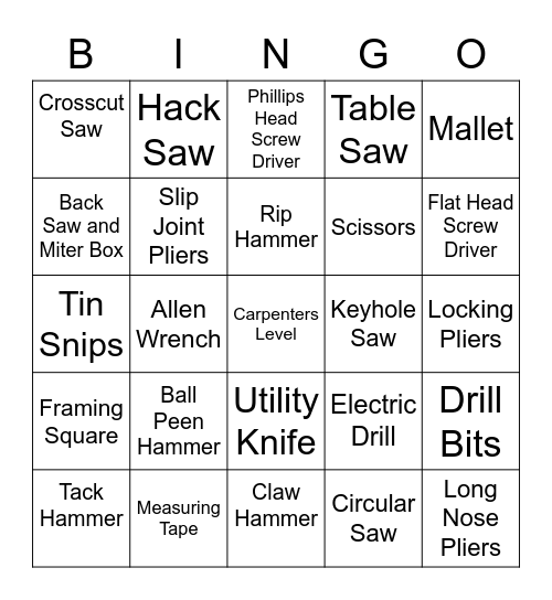 Toolingo Bingo Card