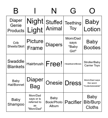 Baby Shower Gift Bingo Card