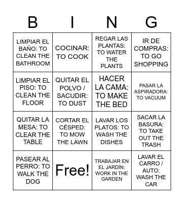 LOS QUEHACERES Bingo Card