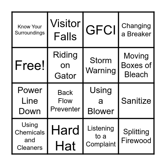 Safety Bing Bingo Card