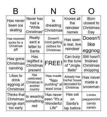 Christmas Bingo! Bingo Card