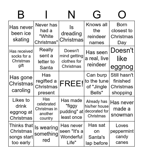 Christmas Bingo! Bingo Card