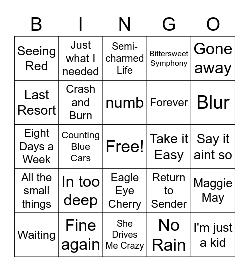 Music Bingo Card