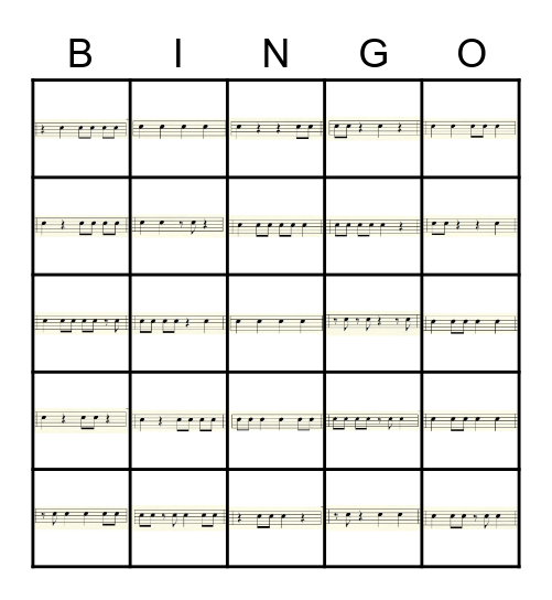 Rhythm Bingo Card