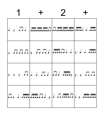 6th Grade Rhythm Bingo Card