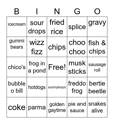 Cheeky Food Bingo Card