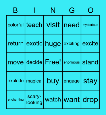 FICTIONAL PLACES ( ADJECTIVES/VERBS) Bingo Card