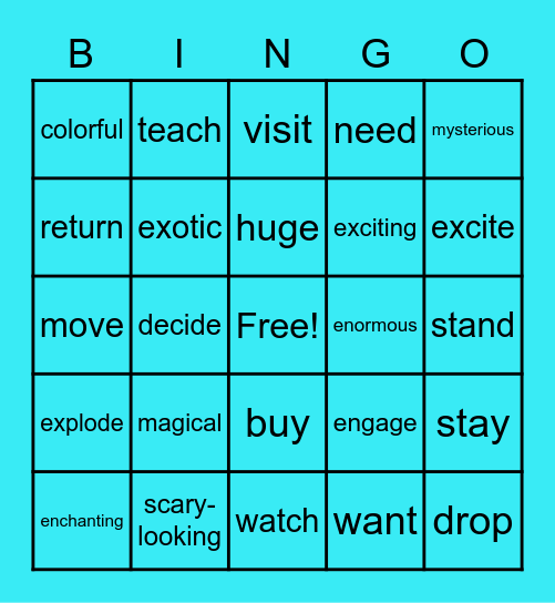 FICTIONAL PLACES ( ADJECTIVES/VERBS) Bingo Card