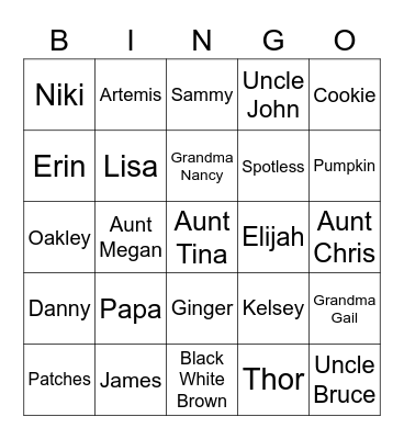 Family Bingo Card