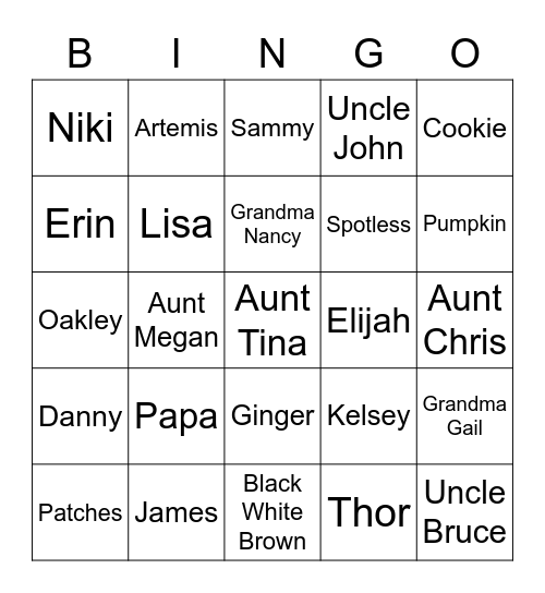 Family Bingo Card