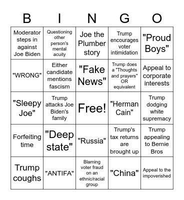 Presidential Debate 2: Electric Boogaloo Bingo Card