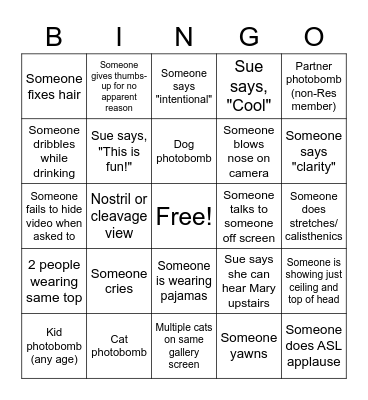 Res Zoom rehearsal Bingo!So Bingo Card