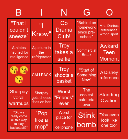 High School Musical Bingo Card