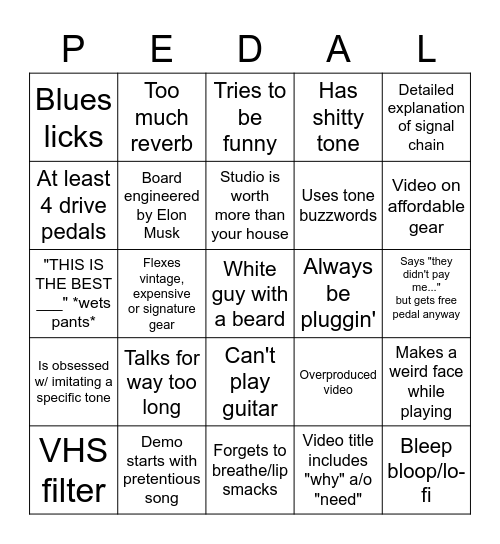 Pedal reviewer bingo Card