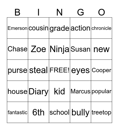 Diary of a 6th grade ninja Bingo Card