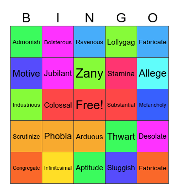 Words of the Day Bingo Card