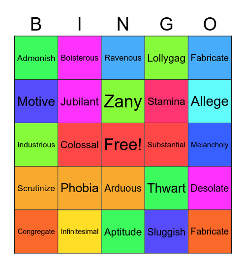 Words of the Day Bingo Card