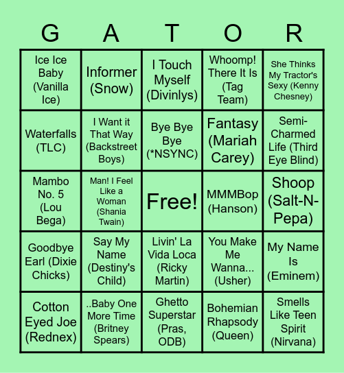 Gator Jamz Bingo Card