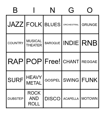GENRE BINGO Card