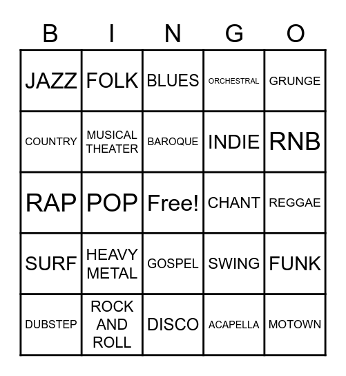 GENRE BINGO Card