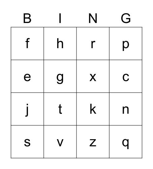 Alphabet Bingo Card