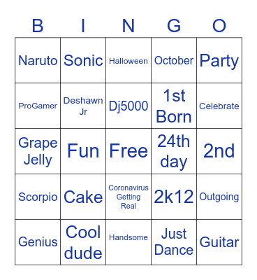 DJ’s 8th Birthday Bingo Card