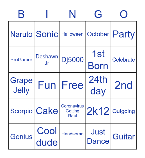 DJ’s 8th Birthday Bingo Card