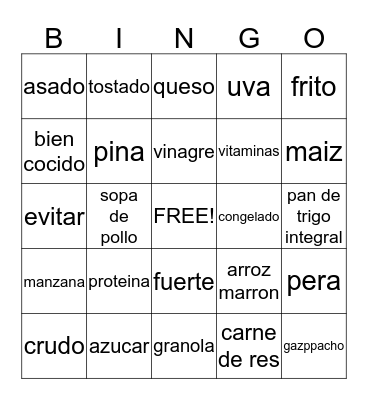 Spanish Food Bingo Card