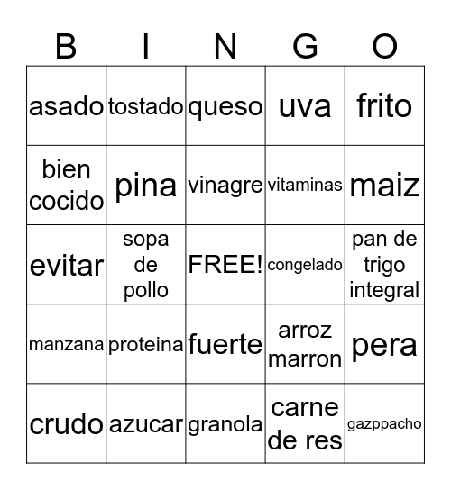 Spanish Food Bingo Card