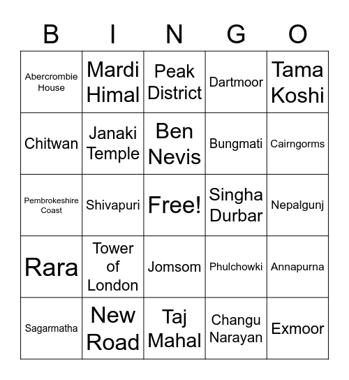 Nepal UK Bingo Card