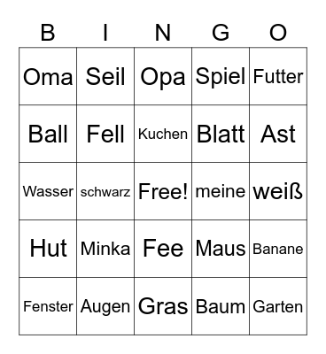 Katze Bingo Card