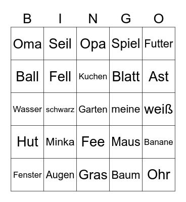 Katze Bingo Card