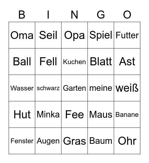 Katze Bingo Card