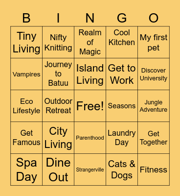 Sims Packs Bingo Card