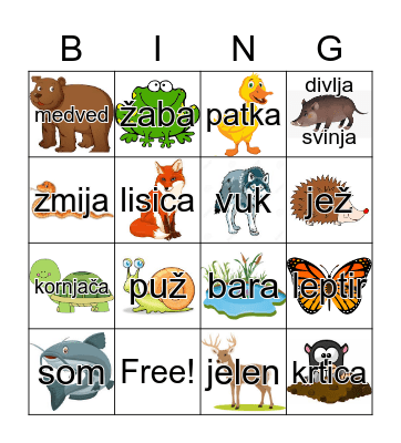 Životinje i staništa Bingo Card