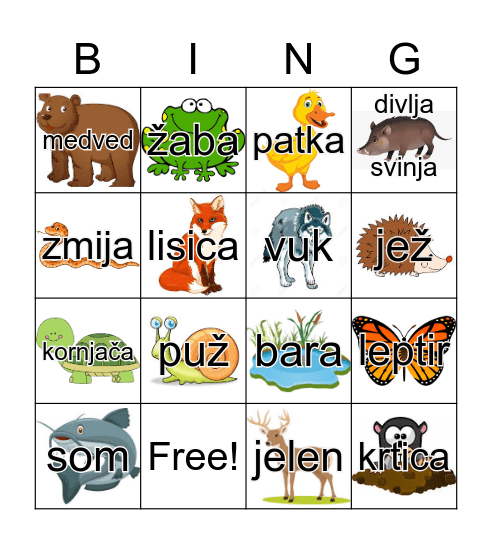 Životinje i staništa Bingo Card