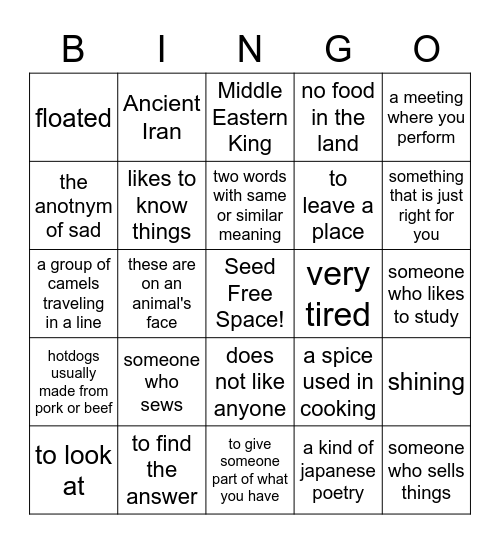 THINKO T3.3 Vocabulary Units 1-2 Bingo Card