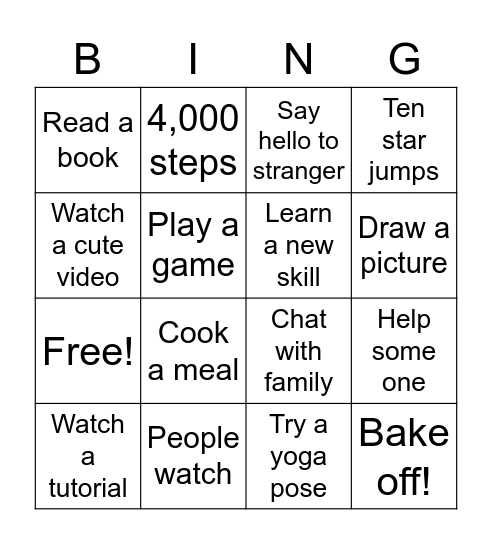 Activity Bingo Card