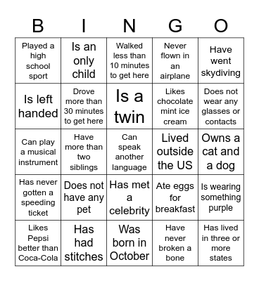 Get to Know You BINGO Card
