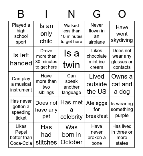 Get to Know You BINGO Card