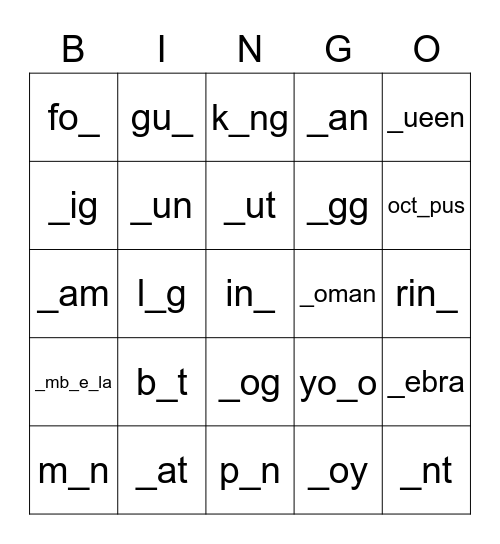 Alphabet Bingo Card
