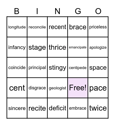 Step 7.1 Spelling Bingo Card